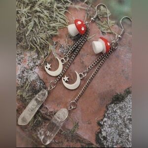 2/$30🌵 Mushroom Crescent Moon Star Crystal Earrings Long Cottagecore Fairy NEW